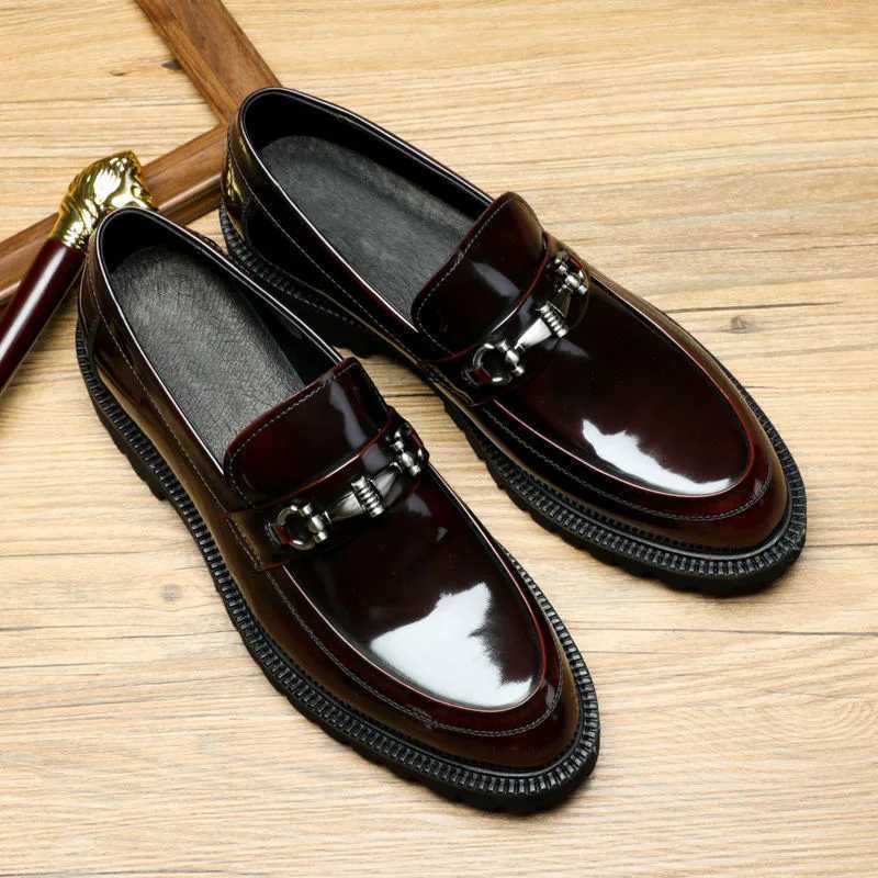 Men Luxury Loafers High Quality Metal Decorative Thick Soled Slip-on Fashion Leather Shoes Business Formal Shoes Men Shoes XJ250722