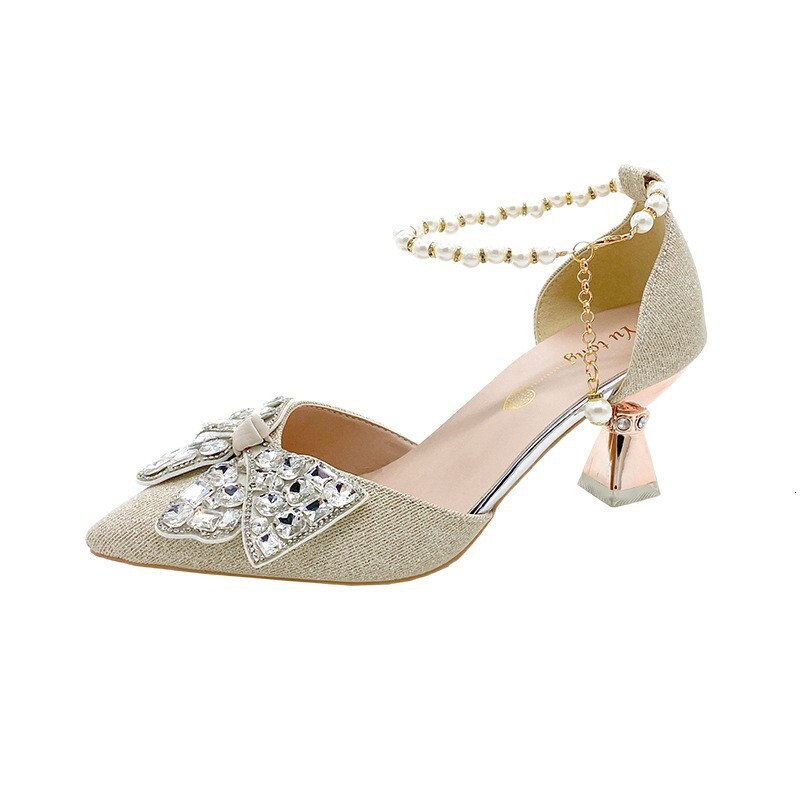 Luxury Brand Designer Shoes 2025 New Silver High Heels Fairy Style Coming-Of-Age Ceremony Crystal Shiny Single Shoes For Women Thin Heel Comfortable C