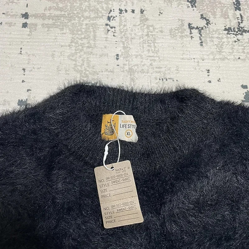 Big White SANIT Jacquard Sweater Round Neck Knitt Sweatshirts Men Women Oversize Letters Label Thicken Sweater Pullovers 250717