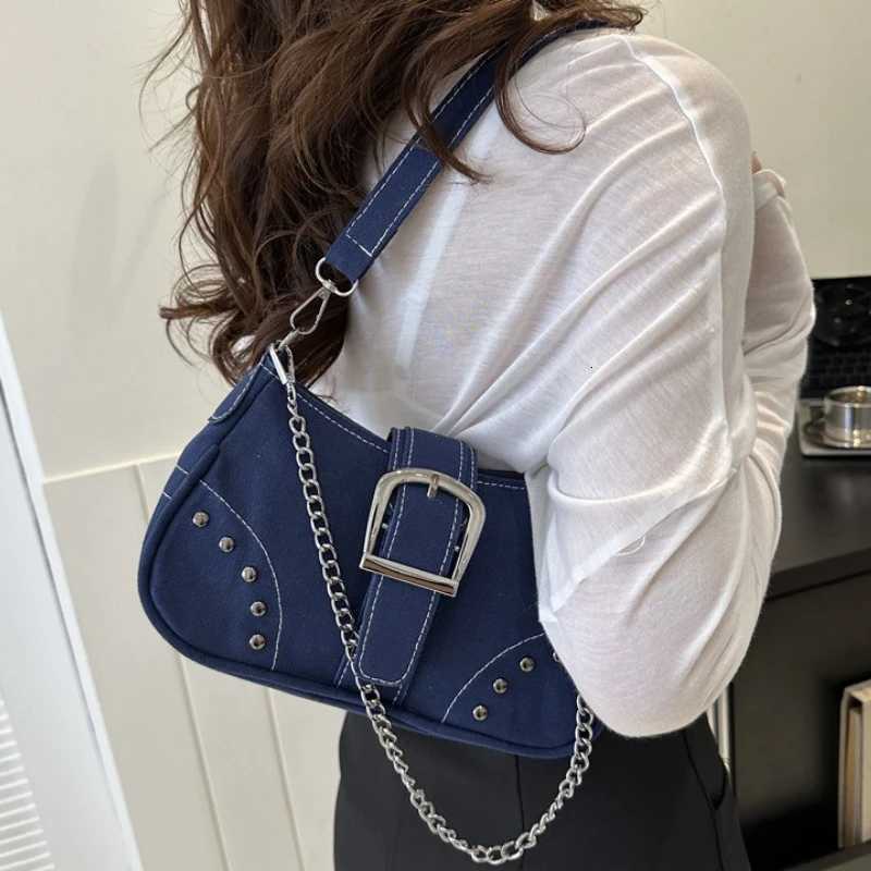 Retro Cool Girls Underarm Bag Y2K Fashion Trend Womens Handbags Canvas Chain Shoulder Bag Casual Texture Ladies Crossbody Bag XJ250704