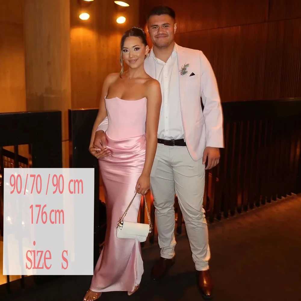 2025 Womens Evening Dress Strapless Pink Prom Party Dresses Sexy Satin Long Corset Dress Ele Maxi Gala Dresses XJ250722