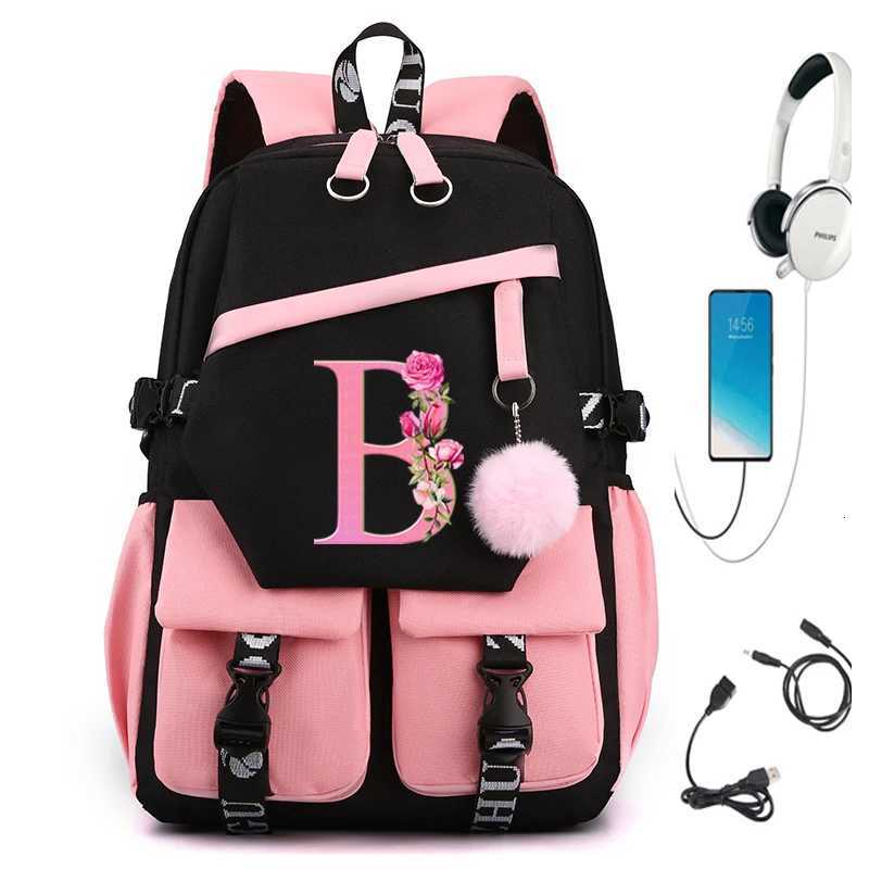 26 Initials Flower School Bags for Teenage Girls Flower Alphabet Cute Gift Students Bookbag Letters A B C D Travel Bagpack Y250722