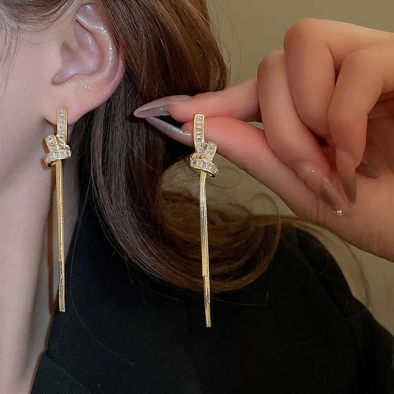 Luxury Crystal Long Tassel Drop Earrings for Women New Trend Gold Color Knot Snake Bone Chain Earrings Wedding Jewelry Gifts XJ250722