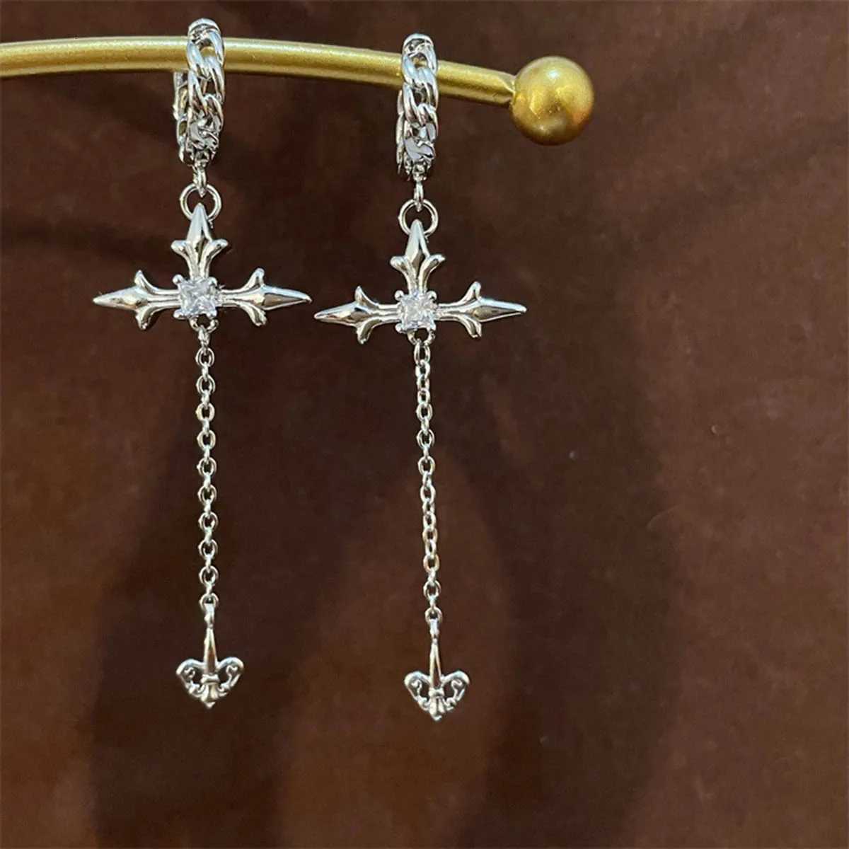 Personality Fashion Zircon Cross Tassel Hanging Earrings for Women Commuting Temperament Small Hoop Earring Party Jewelry GiftXJ250722
