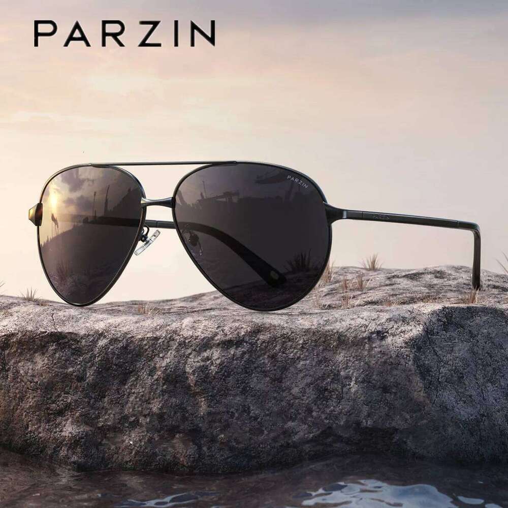 PARZIN Classic Aviation Sunglasses Men Women Brand Design Alloy Frame Pilot Polarized Sun Glasses For Driving Male Black UV400