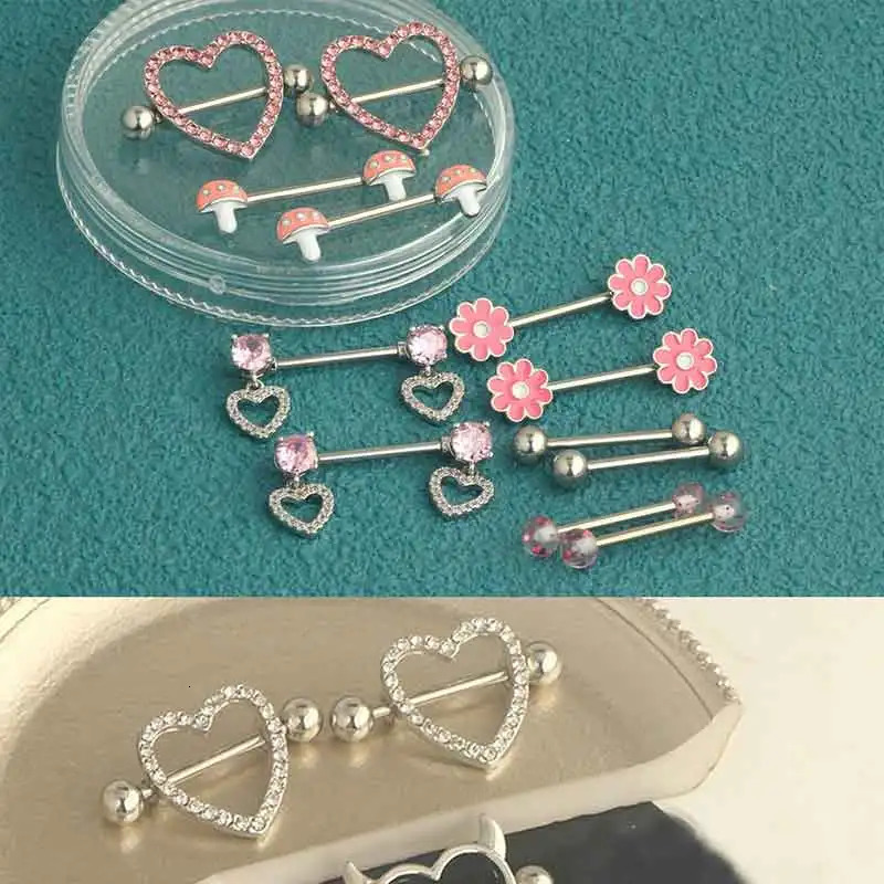 2pcs Stainless Steel Pink Nipple Piercing Jewelry Heart Wings Niplple Barbell Moon Devil Nipple Rings Stud Body Pezon Mujer 250722