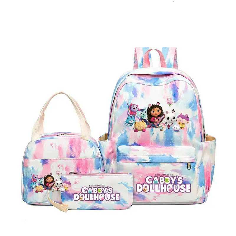 3Pcs Gabby Dollhouse Colorful Backpack Set for Women Casual School Bags with Lunch Bag Girl Boy Student Teenager Rucksack Y250722
