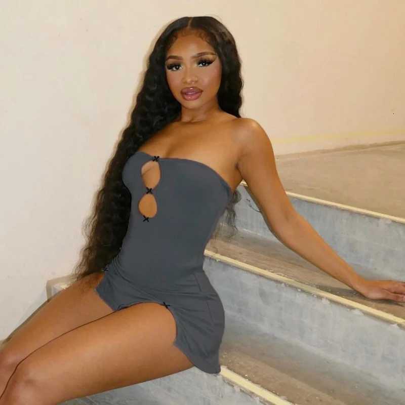2024 Womens Clothing CUTENOVA Y2K Sexy Mini Dress Women Summer Hottie Hollow Out Strapless Solid Color Pullover Dresses Streetwear XJ250722