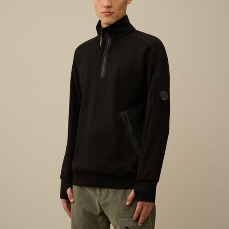 Diagonal Raised Fleece Half Zipped Sweatshirt men hoodies outdoor casual sweatshirts cotton coat size black blue