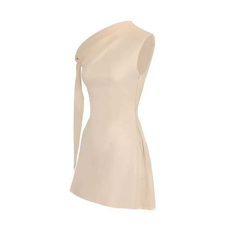 Summer New Women A-Line Dresses Streetwear Fashion Ribbon Skew Collar Casual Slim Dress Solid Sexy Off Shoulder Knitted Dresses XJ250722