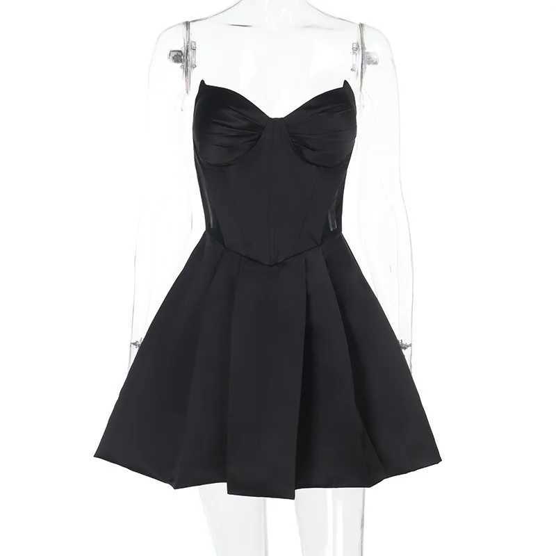 NIDANSSI Satin Strapless Backless Evening Party Dress Women Robes Pleated Bodycon Sexy Mini Dress Summer Dress Vestidos XJ250722