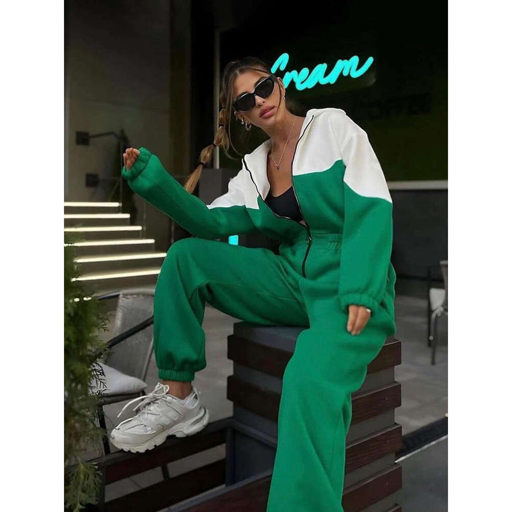 New Women's Fashion Sports Casual Color-Block Long Pants Jumpsuit Set For Women B5