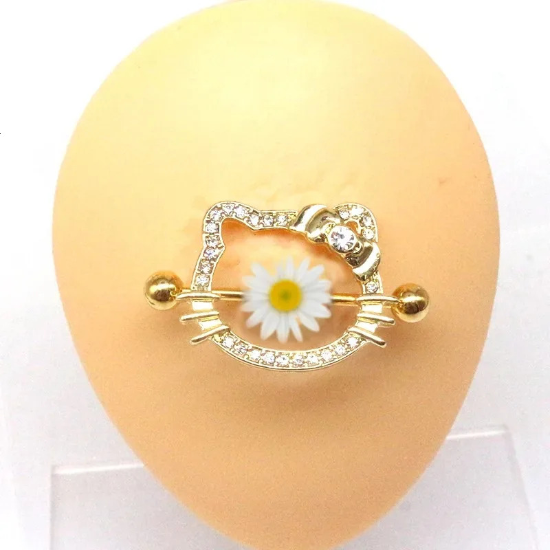 2 Stainless Steel Crystal Nipple Shield Cover Nipple Nail Body Piercing Accessories 14G Cute Cats Nipple Piercings Barbell Cat 250722