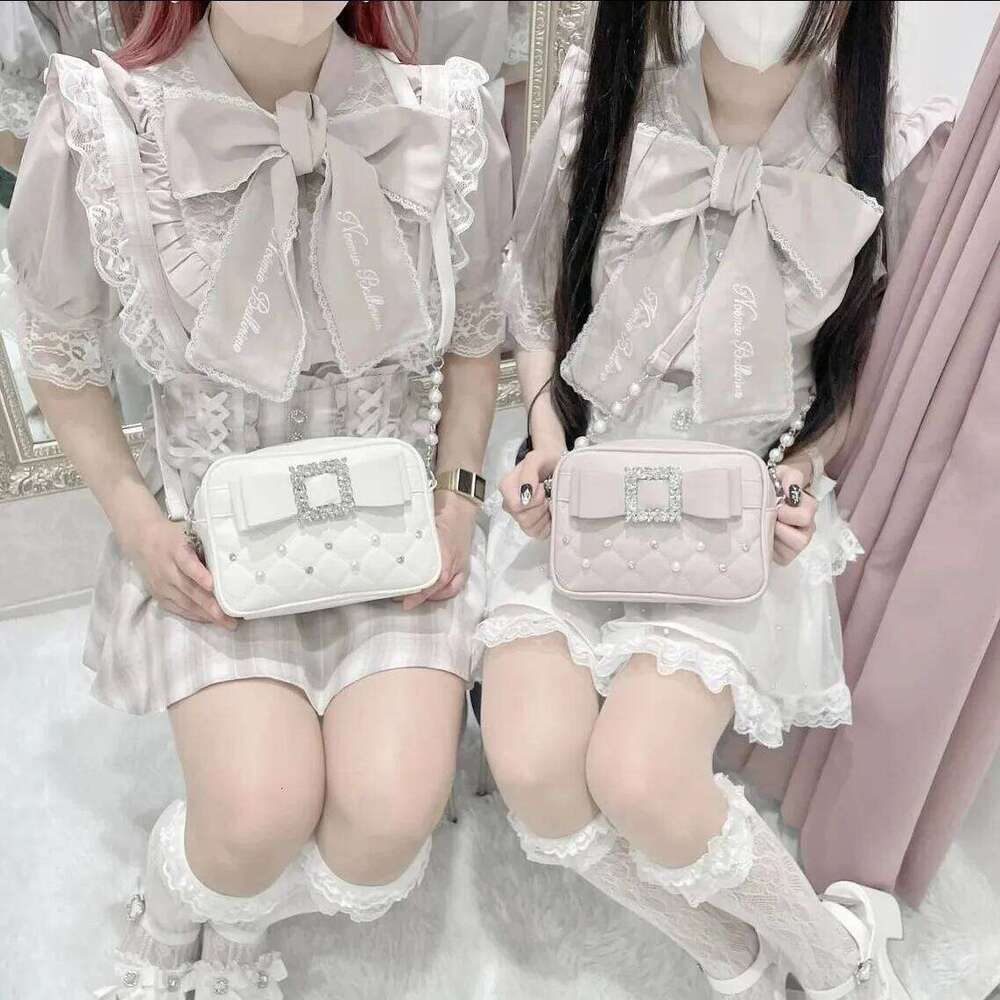 Dia Bow Pink Square For Women Mine Series Beading Pearl Y2k Messenger Hot Girls Sweet Kawaii Shoulder Crossbody Bag