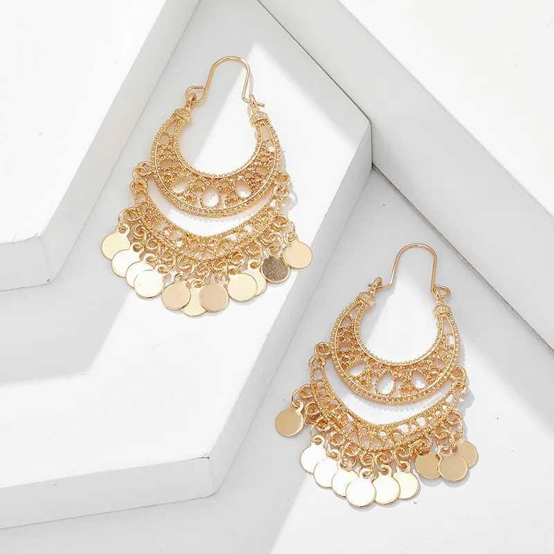 Bohemian Fashion Trend Gold Sequin Tassel Hoop Drop Earrings Womens Luxury Ethnic Style Party Bridal Gift Accessories XJ250722