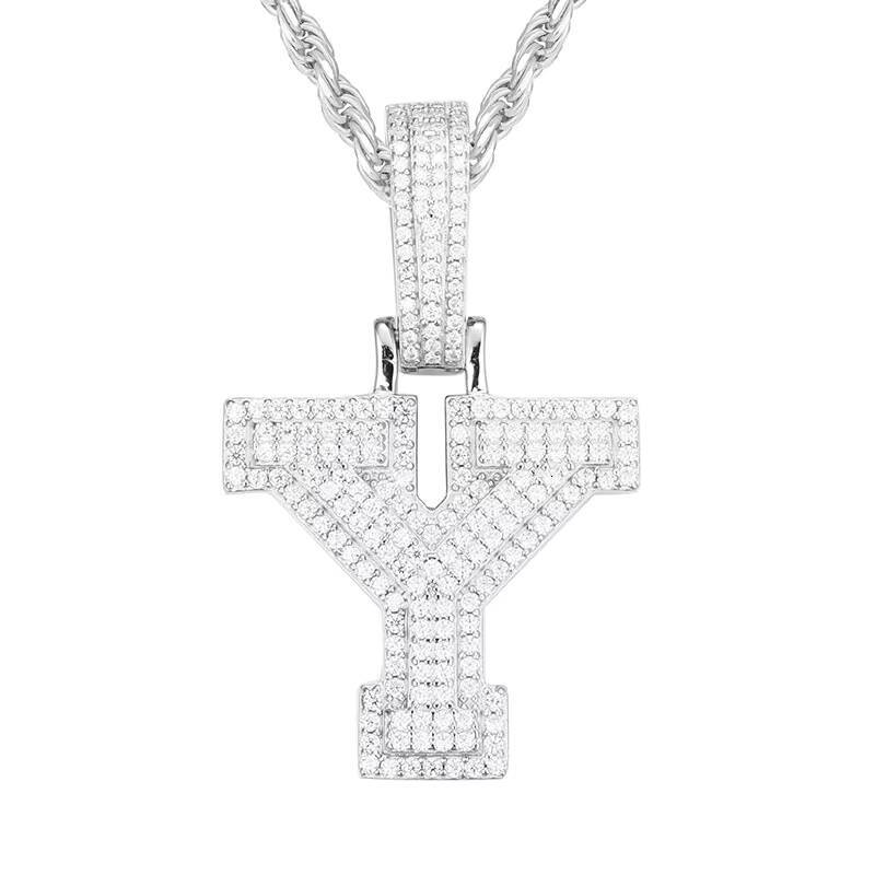 Iced Out Sparkling A-Z Letter Pendant for Rapper Hip Hop VVS D Moissanite 925 Silver Pendant Jewelry for Gift Wedding Engagement