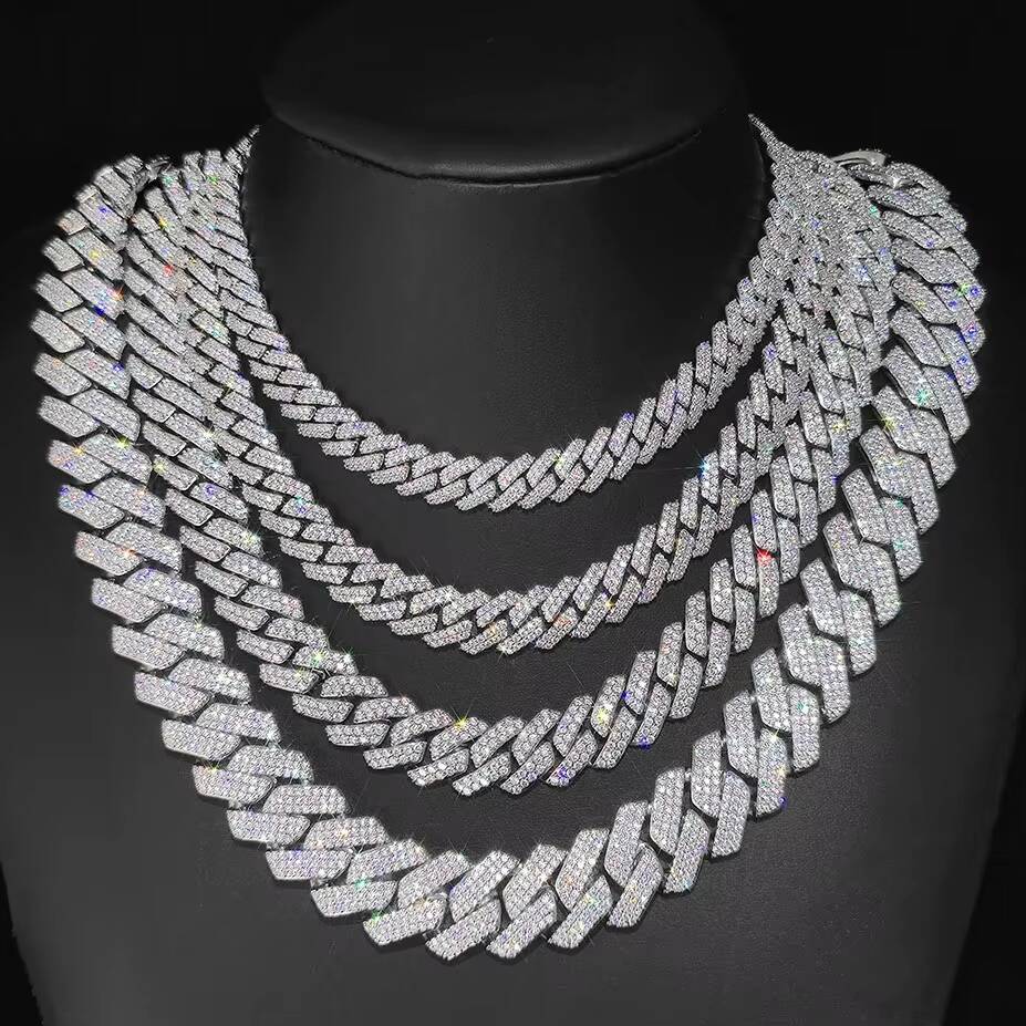 Hip Hop Luxury 14k Solid Gold Cuban Chain VVS Moissanite Diamond IGI Certified 925 Sterling Silver Fine Necklaces