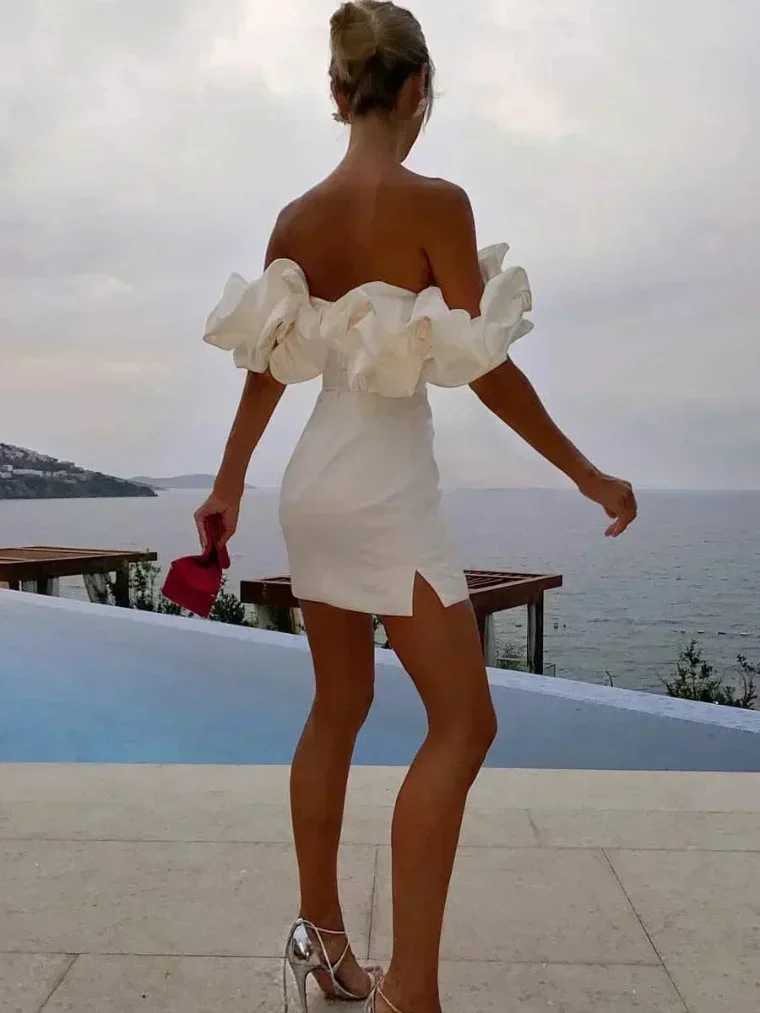 2025 Summer Women Ruffles Slash Neck Bodycon Package Hip Party Dress Sexy Streetwear Backless Strapless Mini Evening Dresses Y2K XJ250722