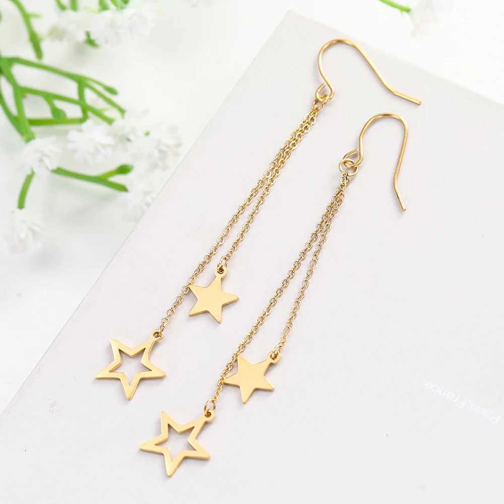 Teamer Star Moon Pendant Tassel Earrings Stainless Steel Dangle Earrings Women Girls Korean Trend Jewelry Valentines Day Gift XJ250722