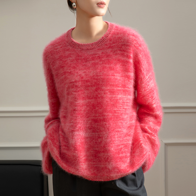 Custom-dyed super beautiful flower yarn rouge red 100% cashmere loose cashmere sweater women pullover high quality sweater hot-sale products