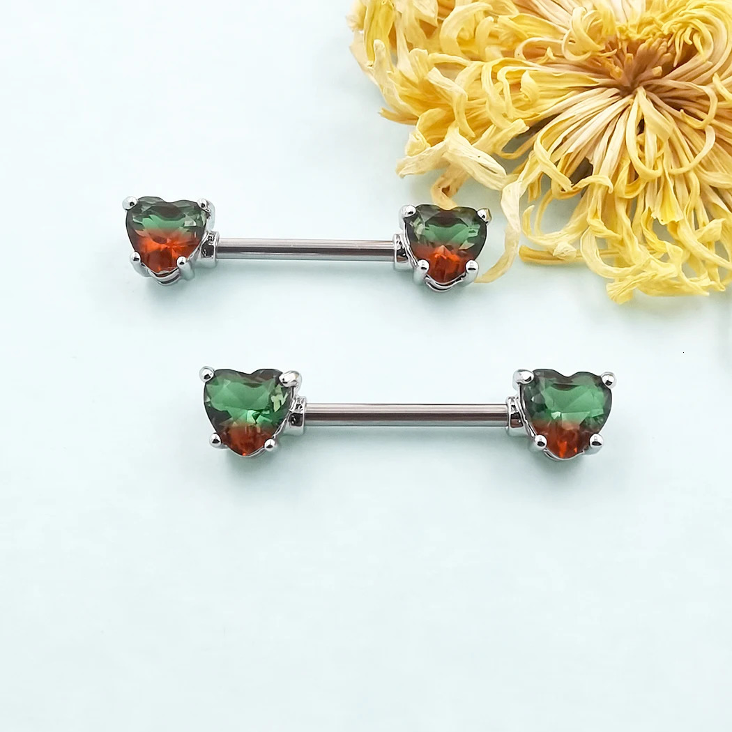 JHJT 2PCS Sexy Heart Nipple Piercing 14G 316L Steel Loved Nipple Barbell Rings Piercing Body Jewelry 250722