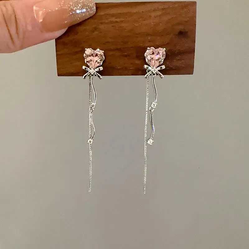 Shiny Pink Crystal Heart Tassel Earrings for Women Creative Zircon Opal Bow Drop Dangling Earrings Y2K Party Jewelry XJ250722
