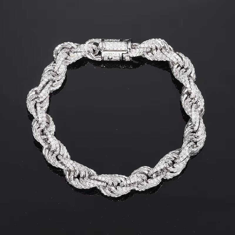 Wholesale VVS D Color Moissanite Rope Chain Hip Hop Cuban Necklace Link Iced Out Tennis Rope Chain S925 Silver 8mm Rope Chain