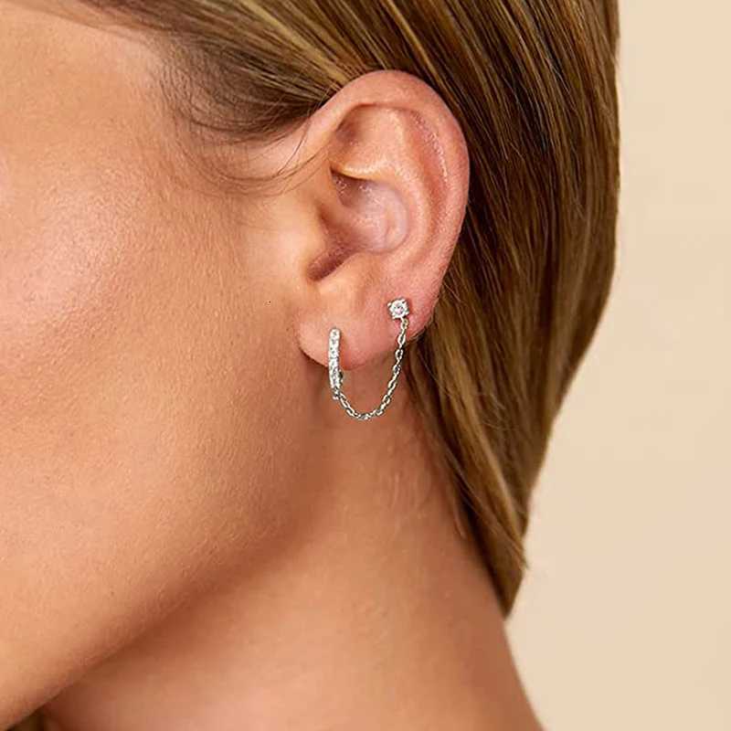 1PC Tassel Chain Earrings for Women Cubic Zircon Ear Stud Hoop Two Hole Earrings Statement Female Accessories Hot Jewelry XJ250722