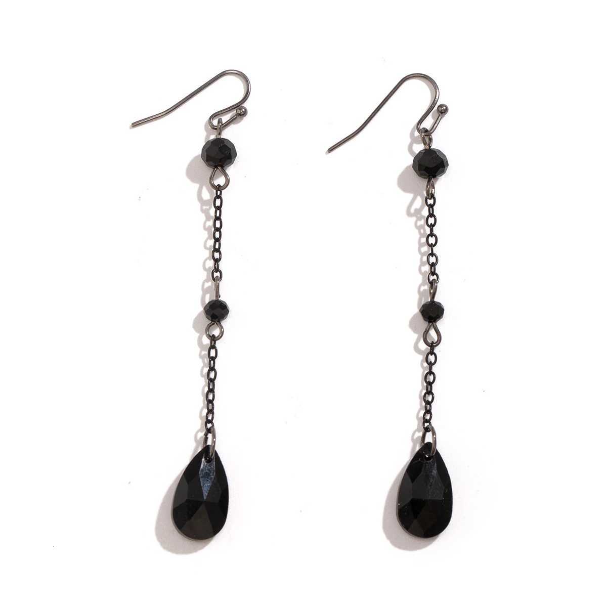10pcs Gothic Black Crystal Long Tassel Pendant Earrings for Women Punk Metal Link Chain Drop Earrings Party Jewelry Gift XJ250722