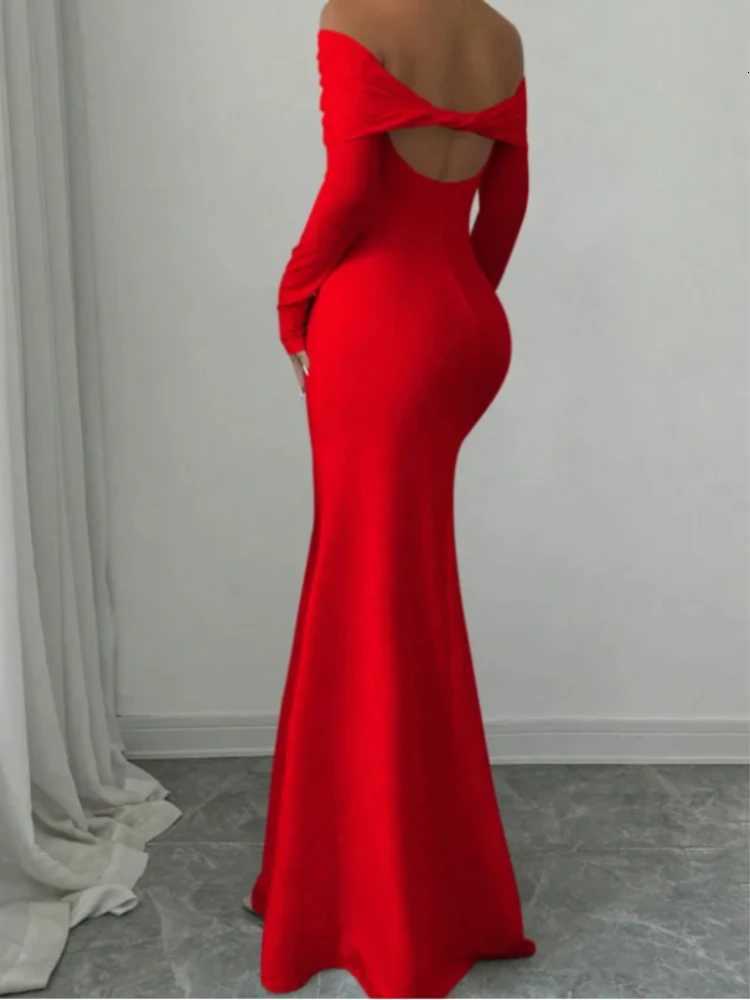 2025 European and American Cross-border Spring/Summer New French Fashion One Piece Collar Slim Fit High Waist Sexy Banquet Dress XJ250722