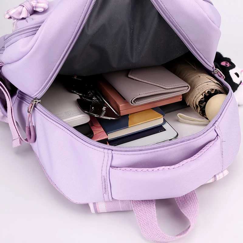 Cute Wen Backpack Waterproof Multi-Pocket Nylon School Backpack for Students Female Girls Kaii Laptop Bookbag Purple Backpacks Y250722