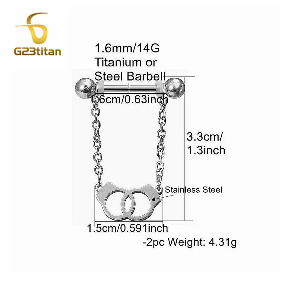 2pc Stainless Steel Chain Charm Dangle Nipple Rings Ear Cartilage Helix Earring 14G 16G Barbell Chest Piercing Jewelry 250722