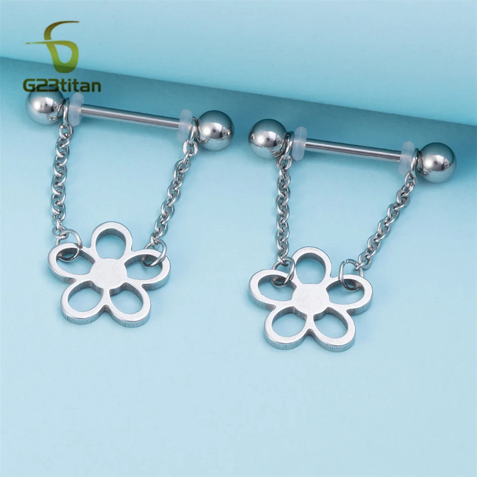 2pc Stainless Steel Chain Charm Dangle Nipple Rings Ear Cartilage Helix Earring 14G 16G Barbell Chest Piercing Jewelry 250722