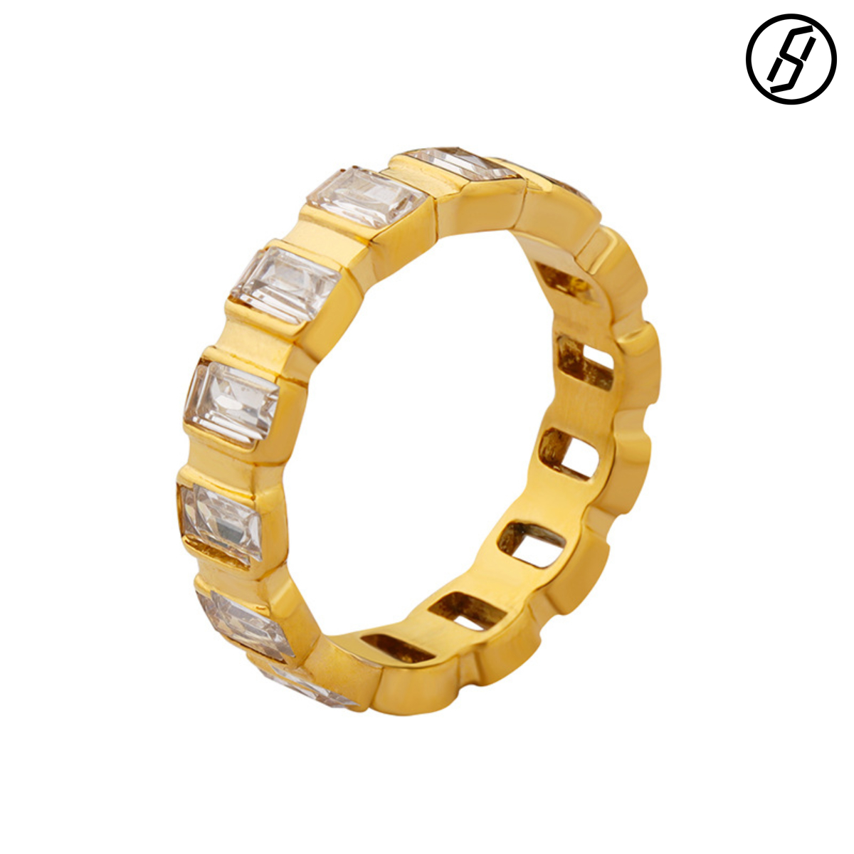 TikTok hot sale personality full diamond zircon ring titanium steel gold-plated index finger ring niche color-fast jewelry women designer ring