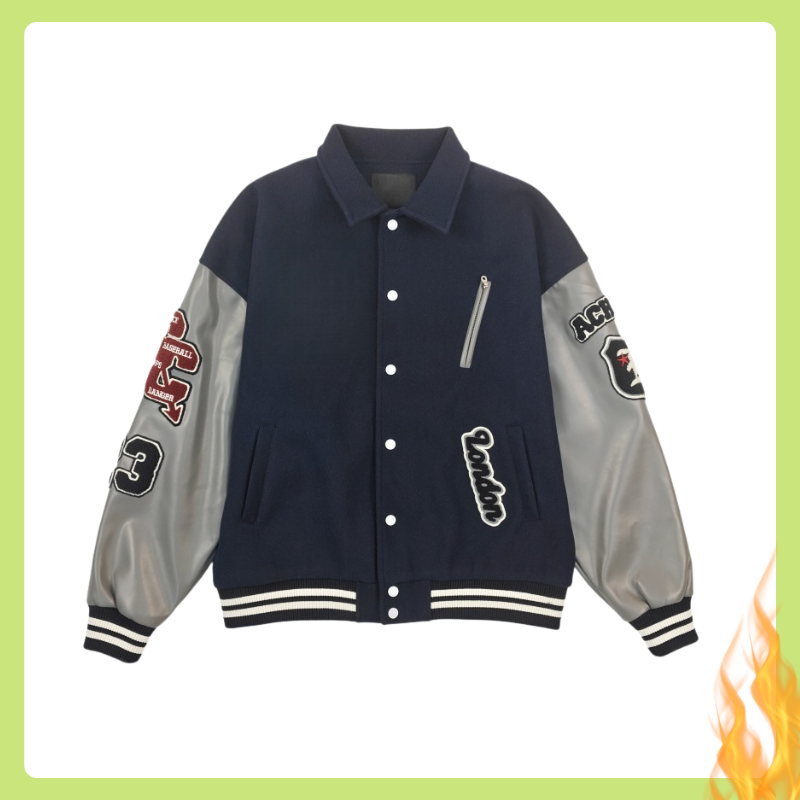 Baseball jacket: Contrast Colors & Lettered Design Urban Fashion Staple Long sleeved jacket -American Hip-Hop Street Style