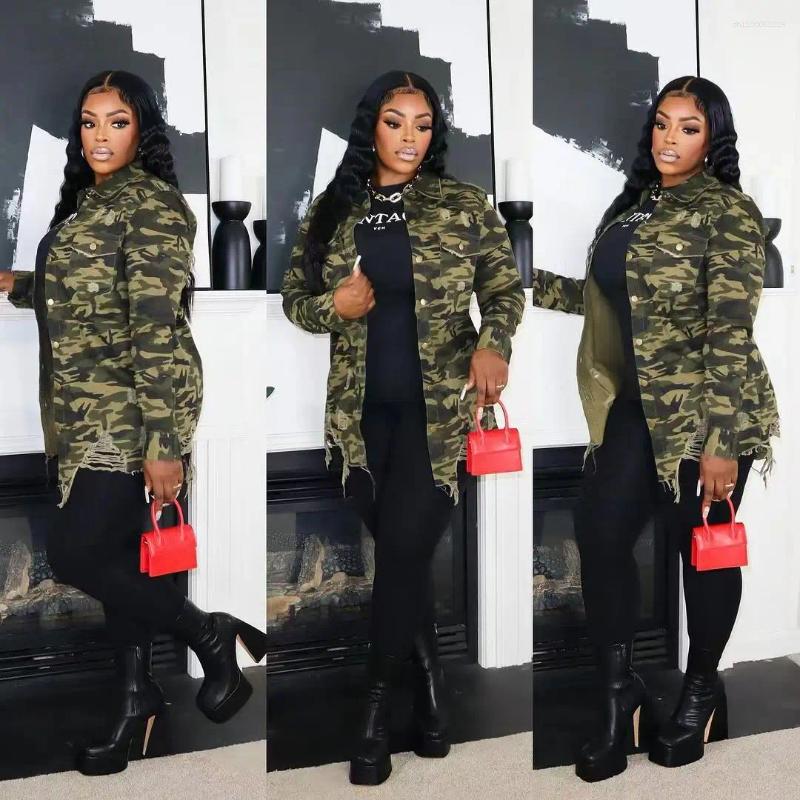 Women's Jackets Shirt Coats Women Full Sleeve Tops Camouflage Casual Coat Turn Down Collar Single Breasted Y2k Streetwear Hole Jacket