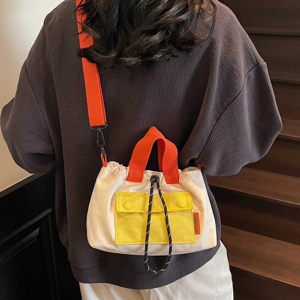 100% Cotton Unisex Messenger Bag Outdoor Functional Shoulder Bag Commuter Shoulder Bag Storage Bag Fem Contrast Backpack Y250722