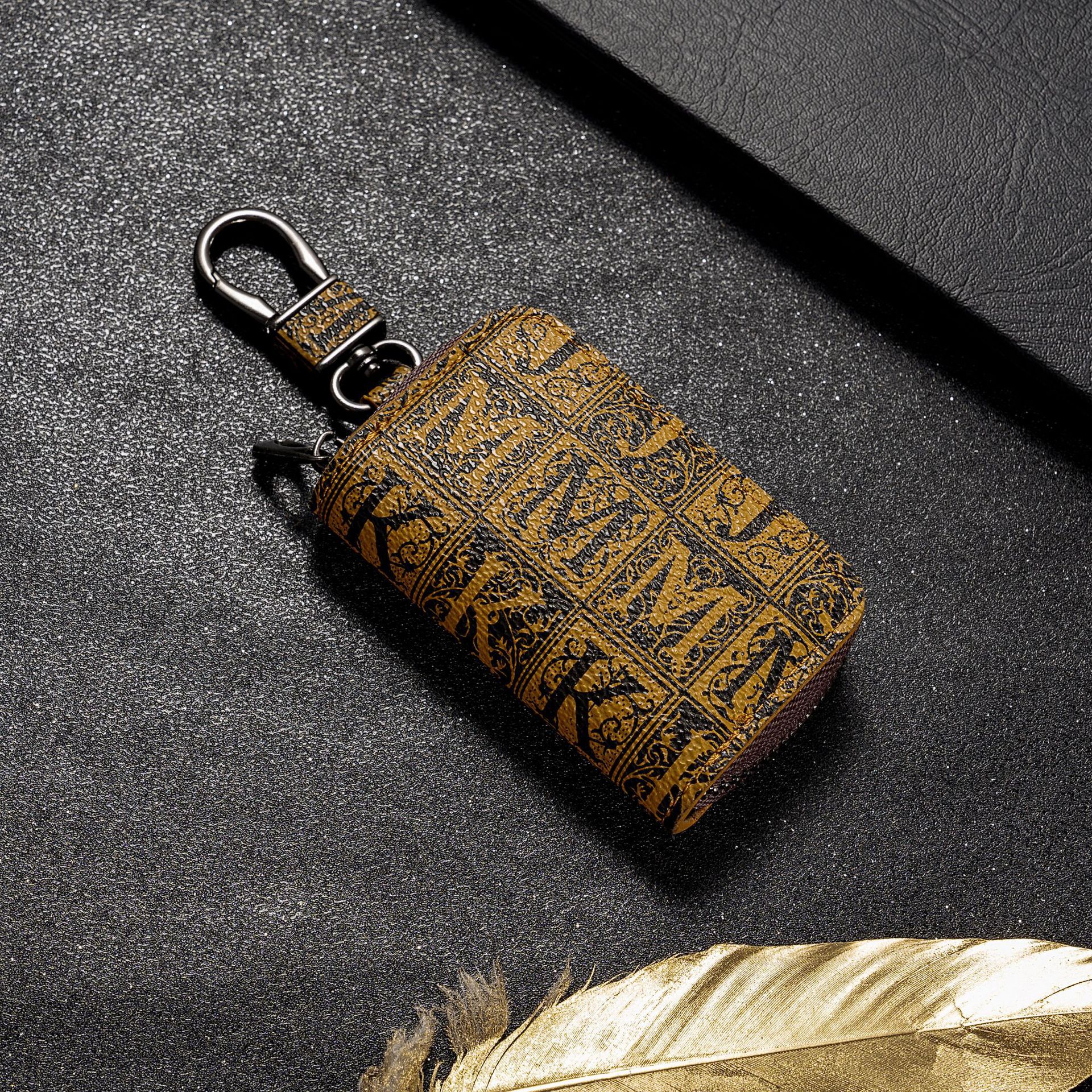 Bag Charms Business Car Key Cover - Carbon Fiber Pattern, Zipper Closure Protective Case, Universal Fit for Most Key Fobs