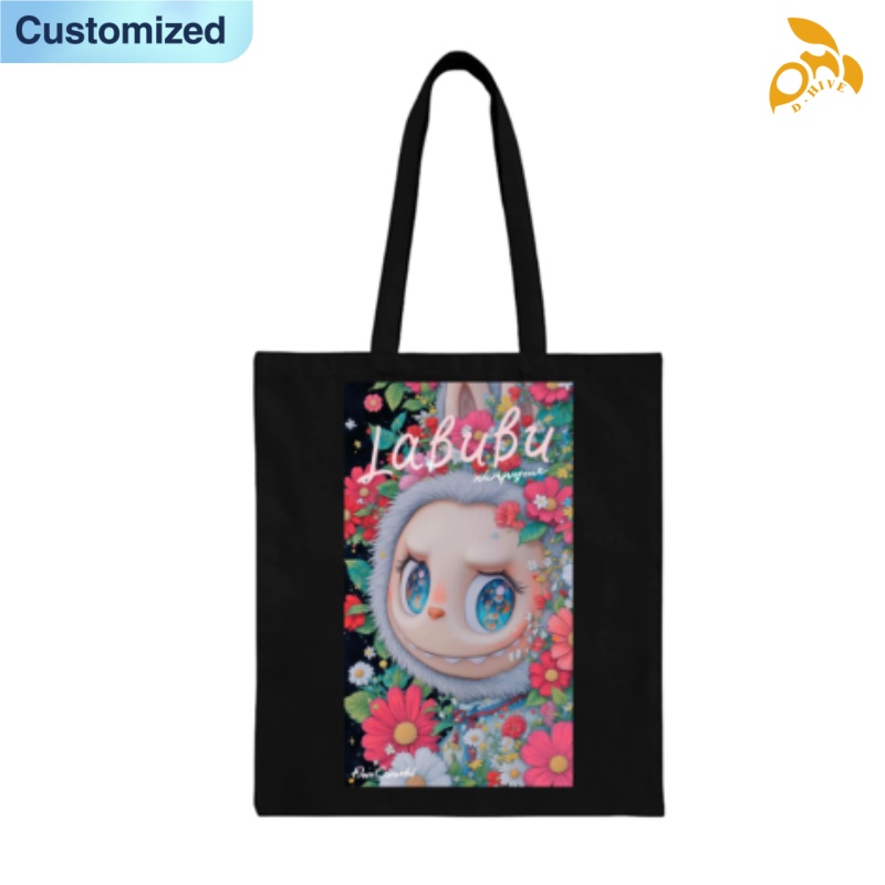 Free shipping fashion designers customize Wear-resistant lightweight high-quality black full-print canvas tote DIY bags