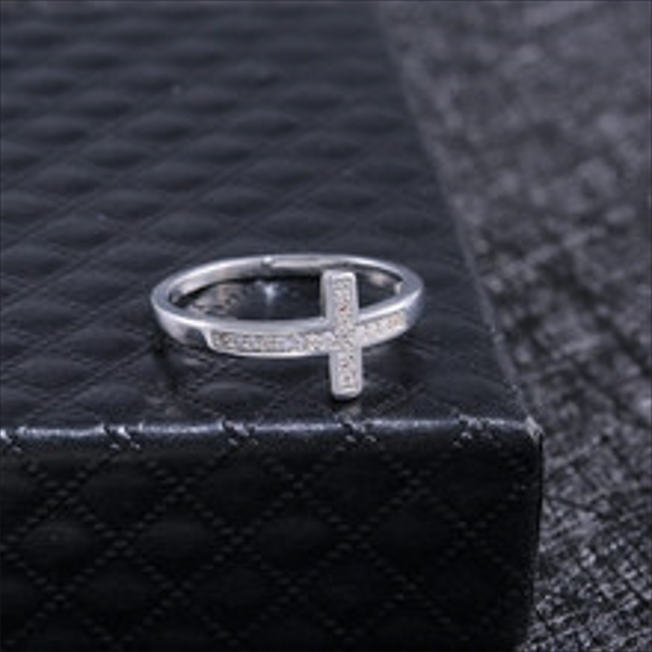 Silver - Tone Cross - Shaped Ring With Rhinestone Accents Religious Party Jewelry And Gift For Her High Quality And Meaningful Jewelry