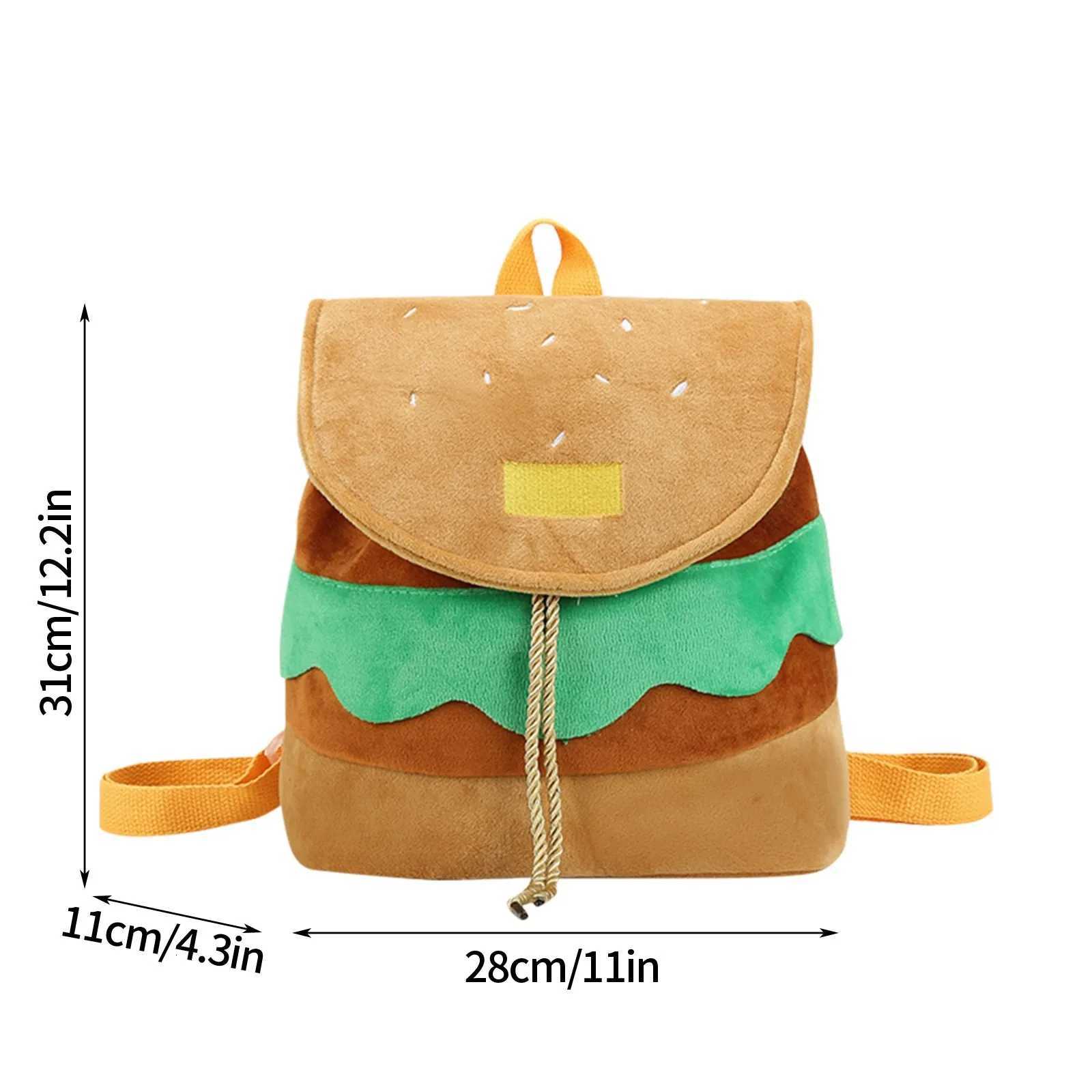 ute Hamburger Plush Backpack Soft Carto Burger Plush Coin Purse Girls Kindergarten School Bookbag Children Kids Pack Y250722