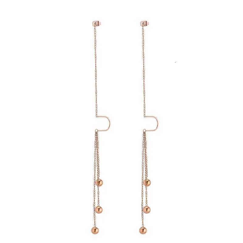 Charm Gold Color Stainless Steel Ball Long Drop Dangle Earrings for Women Exquisite Trend Bride Ear Line Jewelry Gift Colorfast XJ250722