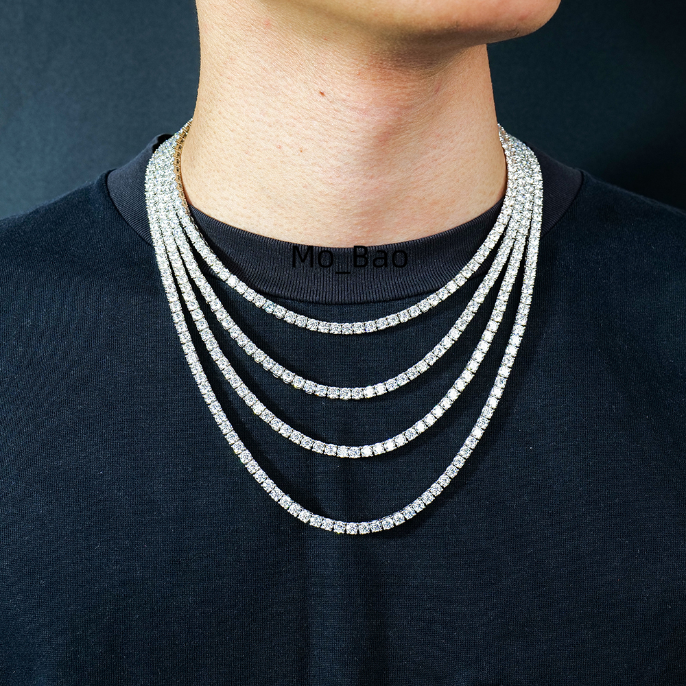 Wholesale Bulk Men 925 Sterling Silver 4mm Iced Out Vvs Round Lab Grown Diamond Mossanite Moissanite Tennis Chain Necklace