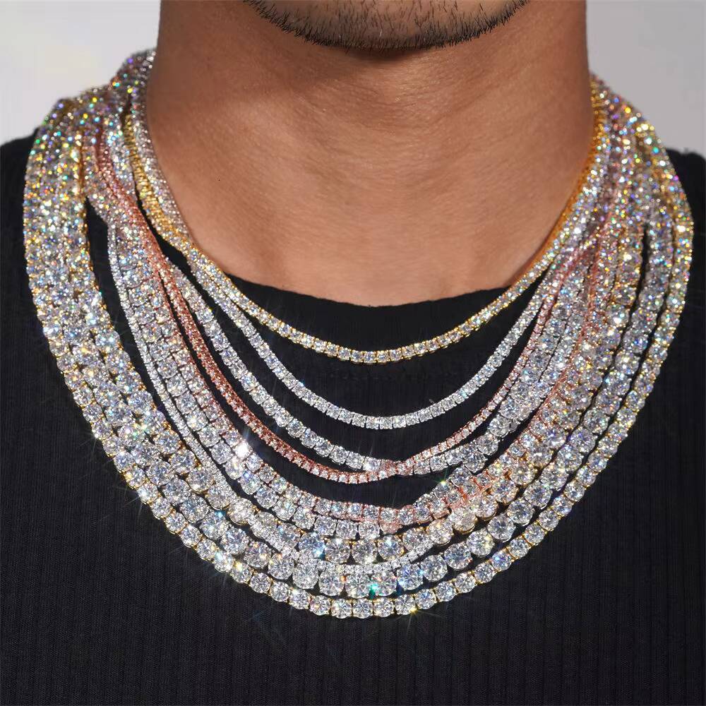Luxury Men Women Hip Hop Fine Jewelry Colares 2MM 3MM 4MM 5MM Diamond S925 Silver Iced Out Vvs Moissanite Tennis Chain Necklace