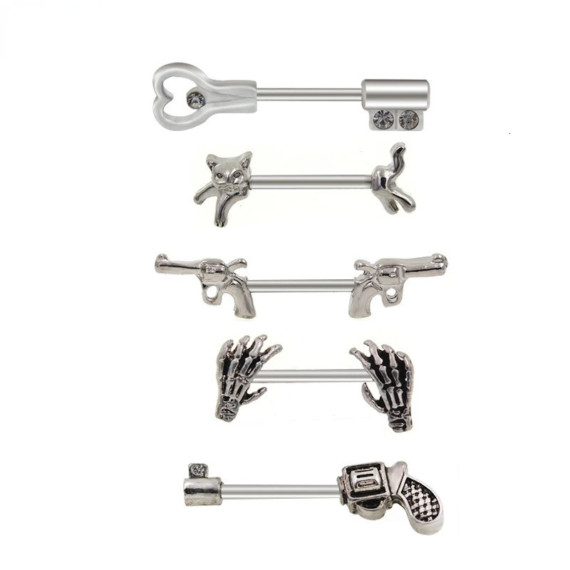 1Pair 5 Choice Gun Key shape Hand Nipple piercing Gun Piercing 14G 1.6x12/14mm No-Infection Body Jewelry Barbells 250722