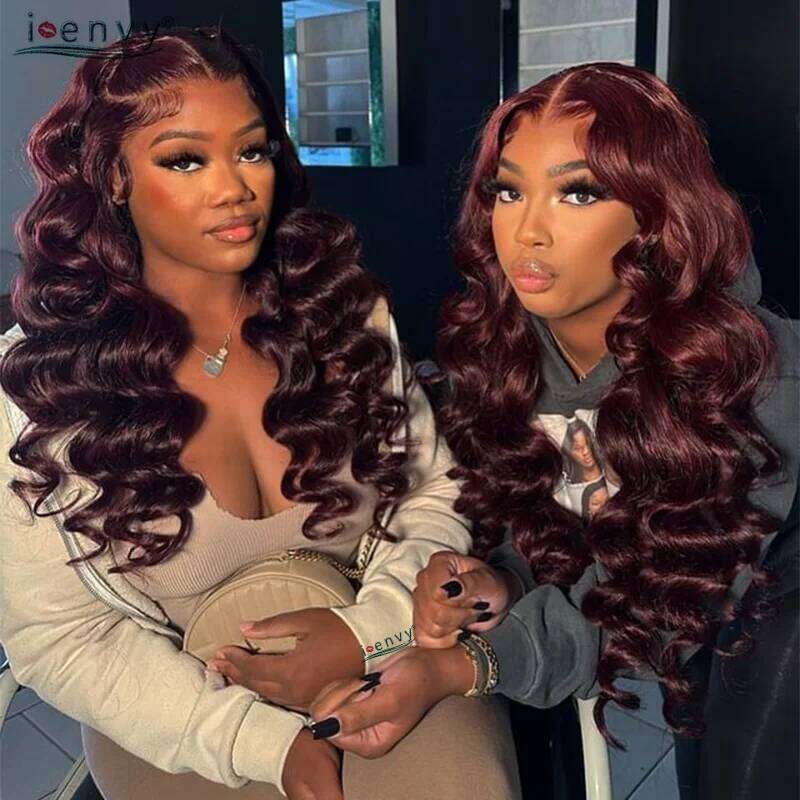 34 Inches Hd Wig Body Wave 13X6 Red Human Hair 13X4 Bury 99J Lace Front Wigs Pre synthetic Plucked Black Women