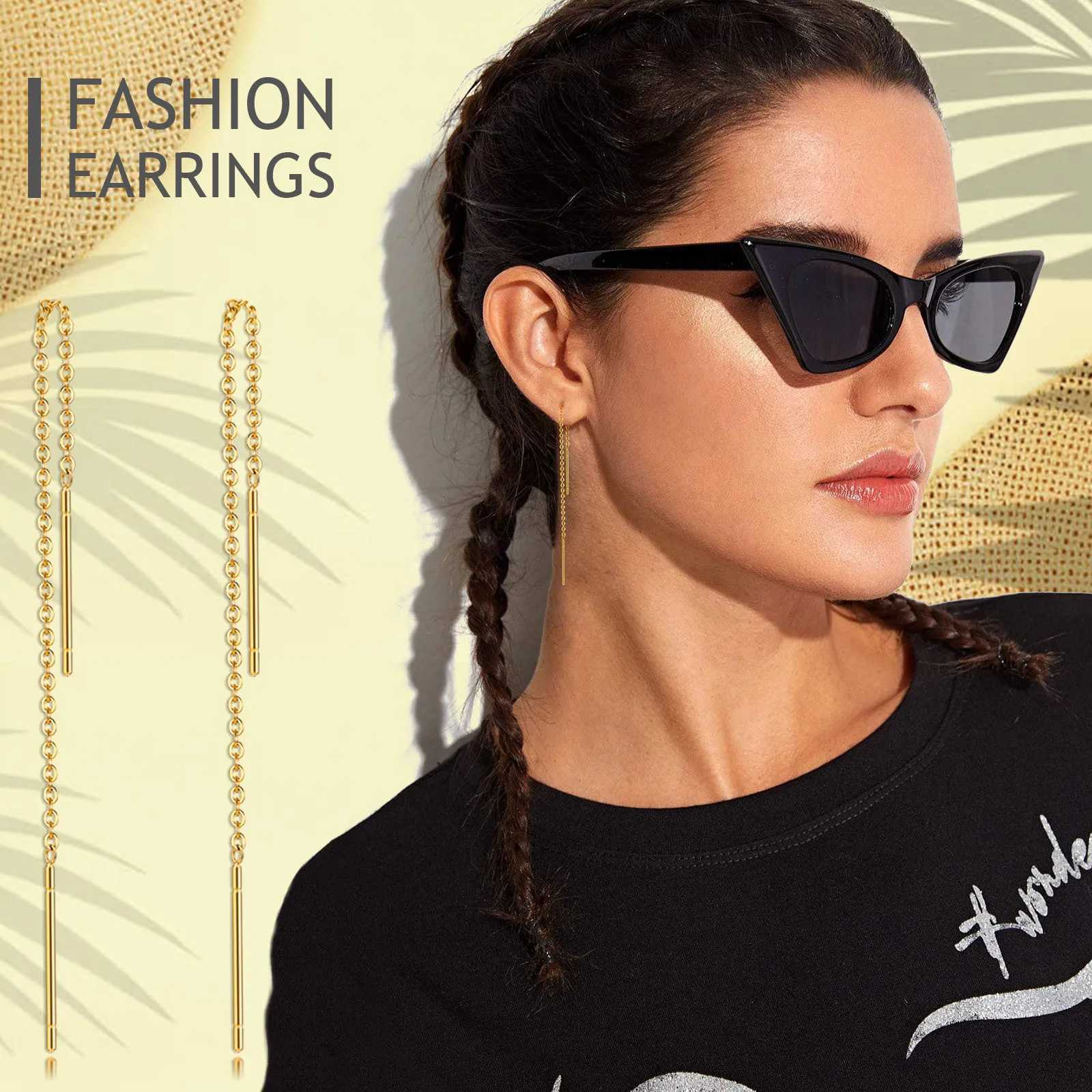 Vnox Delicate Jan Korean Long Tassel Linear Chain Earrings for Women Stainless Steel Ear Line Threader Dangle Earring XJ250722
