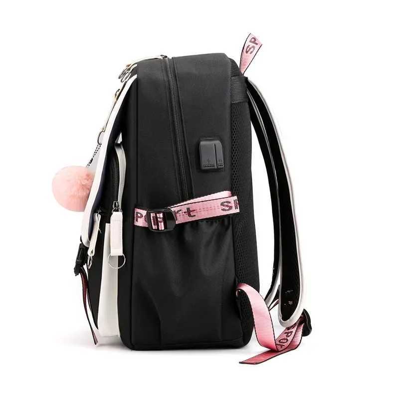 Large School Bags for Teenage Girls USB Port Canvas Schoolbag Student Book Bag Black Teen School Backpack Y250722