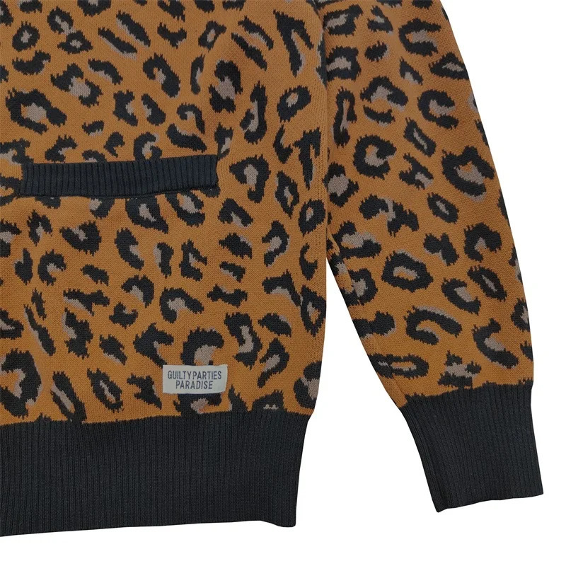 Pdmcms 23aw Japanese Classic Leopard Print Pure Cotton Yarn Knitted Sweater V-neck Cardigan For Men 250717