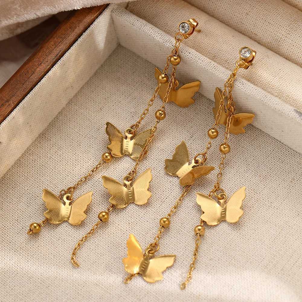 DOTIFI Stainless Steel Exaggerated Rhinestone Hollow Butterfly Tassel Pendant Female Earrings Retro Long Earrings Jewelry Gifts XJ250722